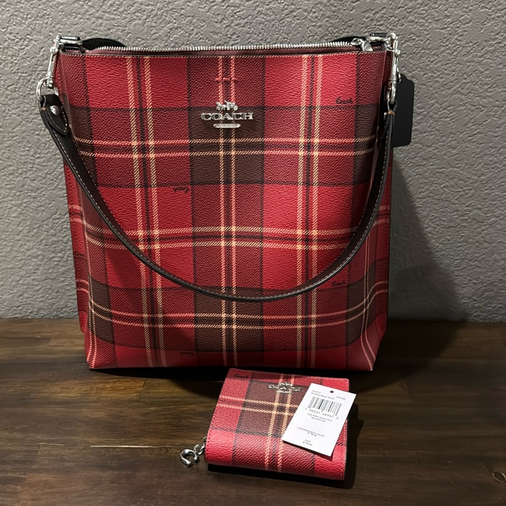 Coach Mollie Bucket Bag & wallet Tartan Plaid Print
